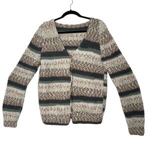 Goblincore Earthy Striped Knit V-Neck Cardigan Boho Cozycore Hobbit Cottagecore